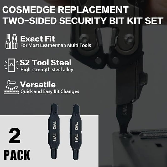 Security Bit Kit Set with Triwing Screwdrivers-TW1/TW2 Bit for Leatherman, Replacement Double-Ended Flat Screwdriver Bits for Leatherman Multi-Tool Accessories,S2 Steel (2Pack)