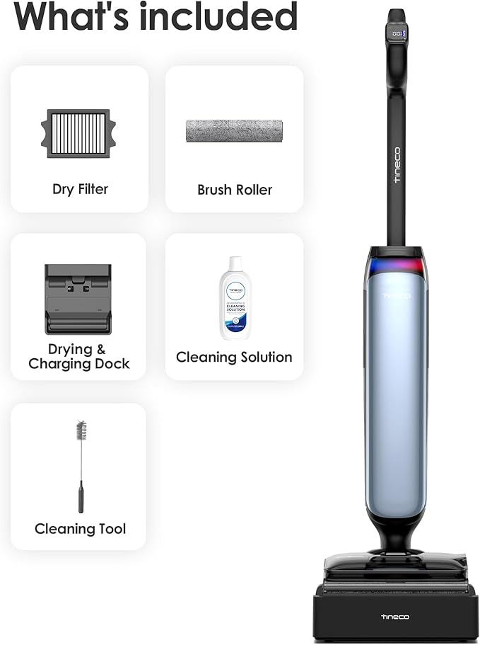 Tineco Floor One S9 Artist Pro Wet Dry Vacuum Cleaner, 22kPa Suction, 360째 SmoothDrive, Anti-Tangle Design, 185째F Flashdry, 75 Min Runtime, Dual-Edge Cleaning, 180째 Lay-Flat