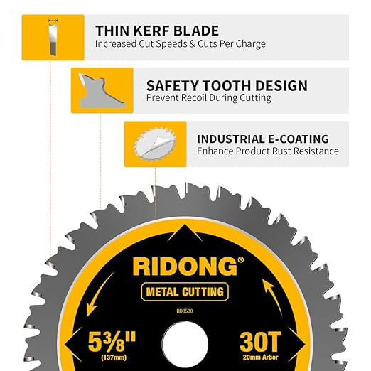 2 Pack 5-3/8 Inch 30 Teeth Steel and Metal Cutting Circular Saw Blade, 20mm Arbor, Thin Kerf, Professional Carbide Tipped Blade for Angle Iron, Medium Metal, Steel Plate, Copper/Brass