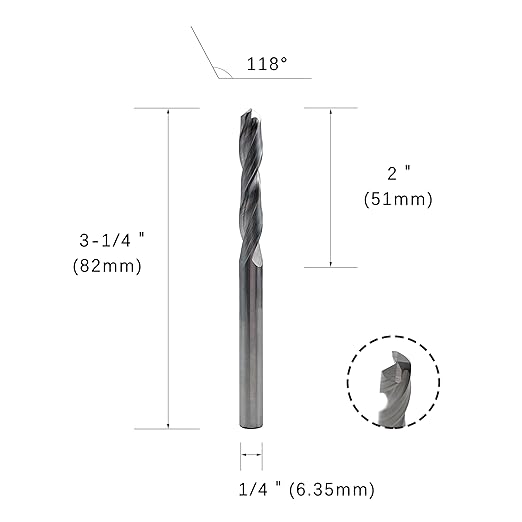 1/4" Solid Carbide Jobber Drill Bits with Straight Shank and 118째 Point Angle, Made from K20 Tungsten Carbide,Applications: for Stainless Steel Alloy Metal, 5-Piece