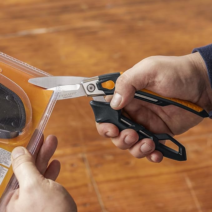 Fiskars PowerArc Utility Snips, Heavy-Duty Cutting Shears with Easy Action Handle,Stainless Steel Blades 8"