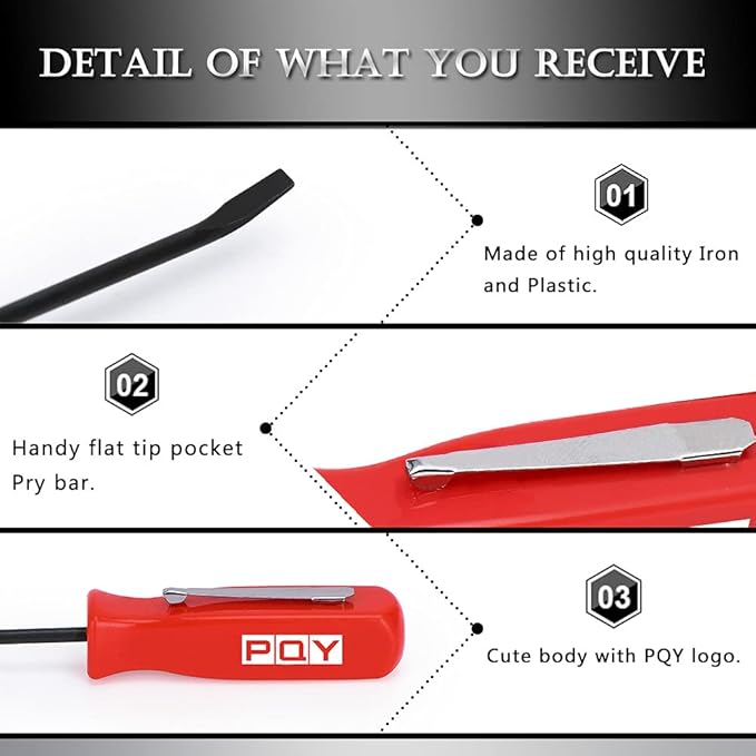Mini Pocket Pry Bar with Pocket Clip 4.5" Length 3pcs (red)