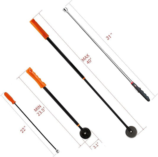 Magnetic Pick up Sweeper Tool - Set of 3 - Telescoping Magnet Stick Tool 40",31" and Flexible Magnetic Pick Up Tool 22", for Hard-to-Reach, Mechanic, Home, Automotive