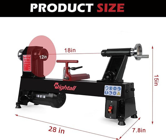 Wood Lathe Machine, 12 x 18 inch, 550W 3/4HP, 5 Speed Settings 680-2770 RPM,Benchtop Lathe with MT2 Drive/Live Center