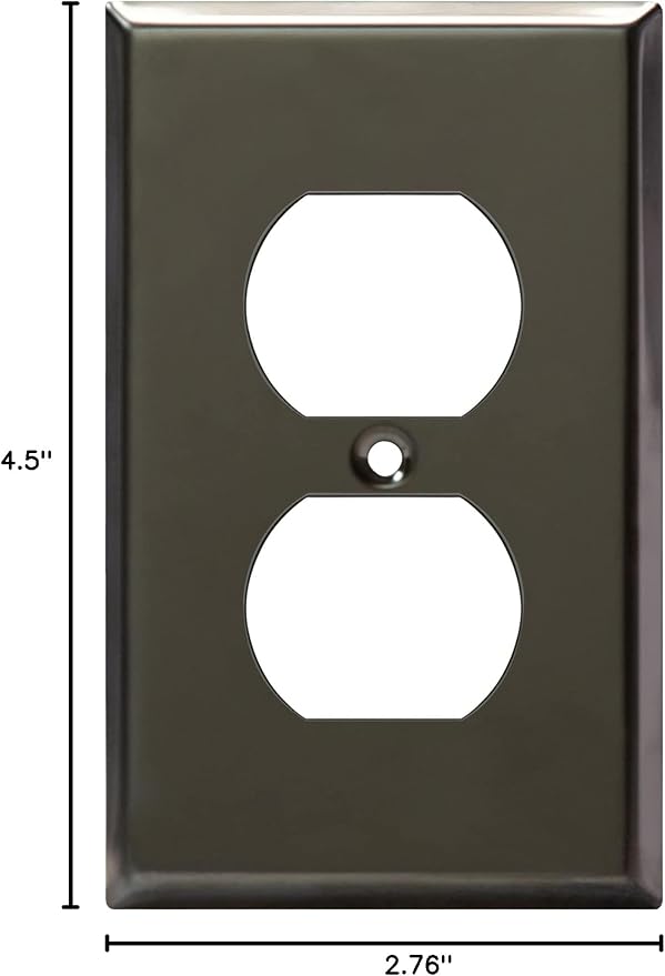 ENERLITES Duplex Receptacle Metal Wall Plate, Stainless Steel Outlet Cover, Corrosion Resistant, Standard Size 1-Gang 4.50" x 2.76", Stainless Steel 201, 7721-PBK, Polished Black