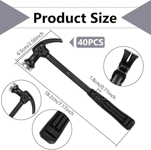 40Pcs Small Household Hammer, 7.3 Inch Mini Plastic Claw Hammer Small Household Tool Black Mini Rubber Mallet With Claw for Craft DIY Woodworking Nail Puncher Emergency Escape