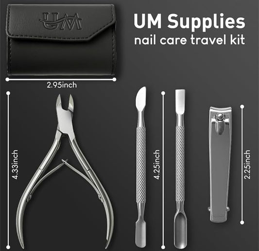 UM Supplies Cuticle Trimmer | Professional Cuticle Nipper With 2 Pushers, Nail Cutter + Pouch | Travel Set | Pedicure Manicure Nail Care Tool Stainless Steel (Jaw 5mm Double Spring)
