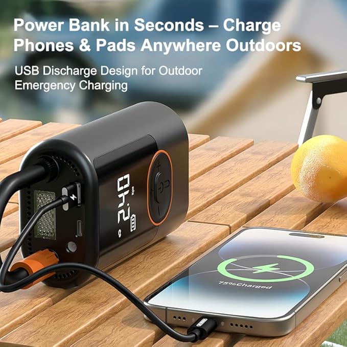 Portable Tire Inflator, 150PSI Cordless Air Compressor with Digital Pressure Gauge and LED Light, for Cars, Motorcycles, Bicycles, and Balls.