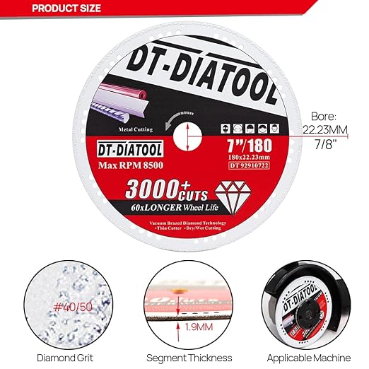 DT-DIATOOL Diamond Cut Off Wheels 7 x 7/8" for Steel Iron Rebar Metal Cutting Blades for Angle Grinder