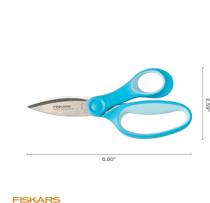 Fiskars Kids Super Scissors ??Cutting Power for Cardboard, Foam, Felt & More with SoftGrip Handles, For Crafting and School Supplies, 6 inches