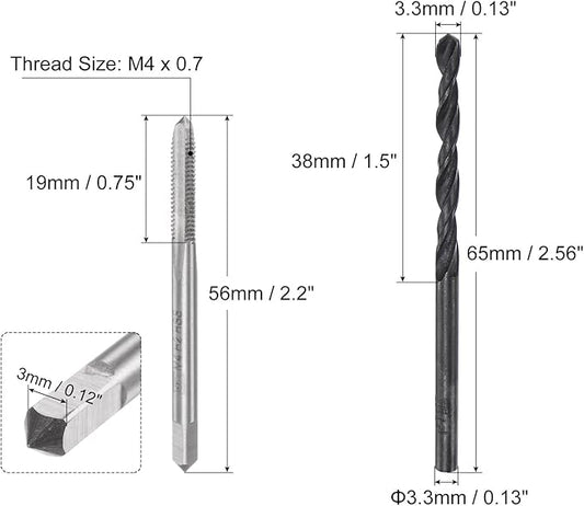 uxcell Metric Tap and Drill Bit Set, M4 x 0.7 Thread Tap & 3.3mm Black Oxide Twist Drill Bit, Straight Flute Tap Tapping Threading Repair Tool Kit
