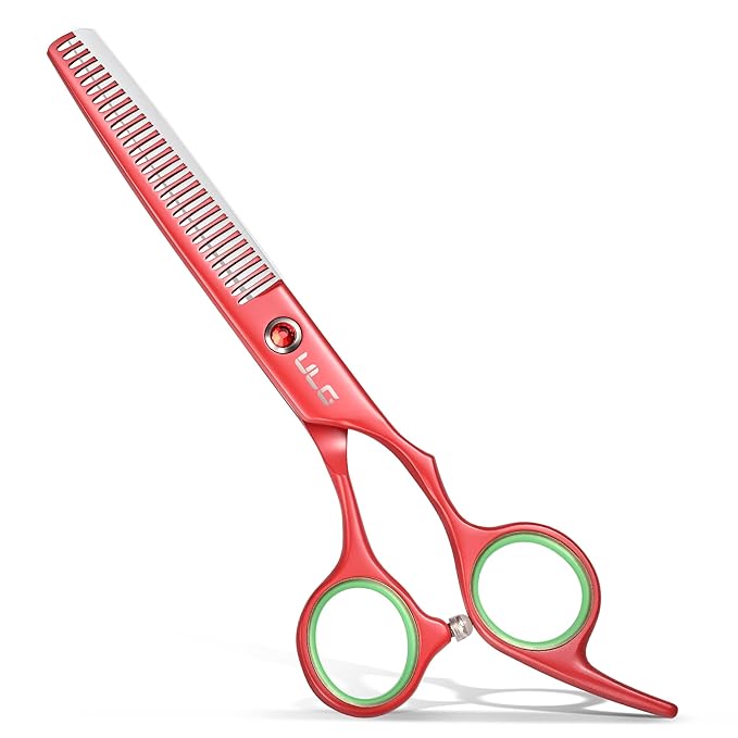 ULG 6.5" Hair Thinning Scissors, Japanese Stainless Steel, Professional Texturizing Shears, Barber?셲 30-Tooth Blending Thinner for Stylist & Home Use, Christmas Gifts for Women Men Family Red