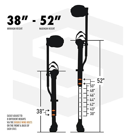 SurPro Double-Sided Drywall Stilts, Aluminum Base, 38??- 52??Height, QuadLock Contractor-Grade Stilts with Patented Flexion Foot System (S2X-A-3852) for Drywallers, Painters, Stilts Drywall