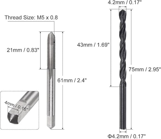 uxcell Metric Tap and Drill Bit Set, M5 x 0.8 Thread Tap & 4.2mm Black Oxide Twist Drill Bit, Straight Flute Tap Tapping Threading Repair Tool Kit