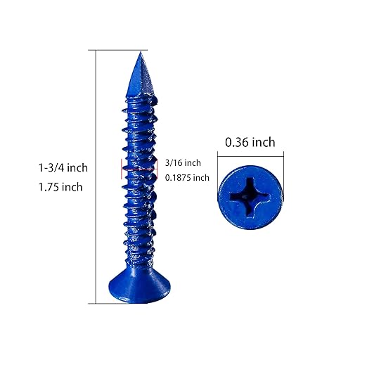 (30pcs) 3/16''x1-3/4 Concrete Screw Anchor Blue Flat Head for Anchoring to Masonry, Block or Brick Stucco