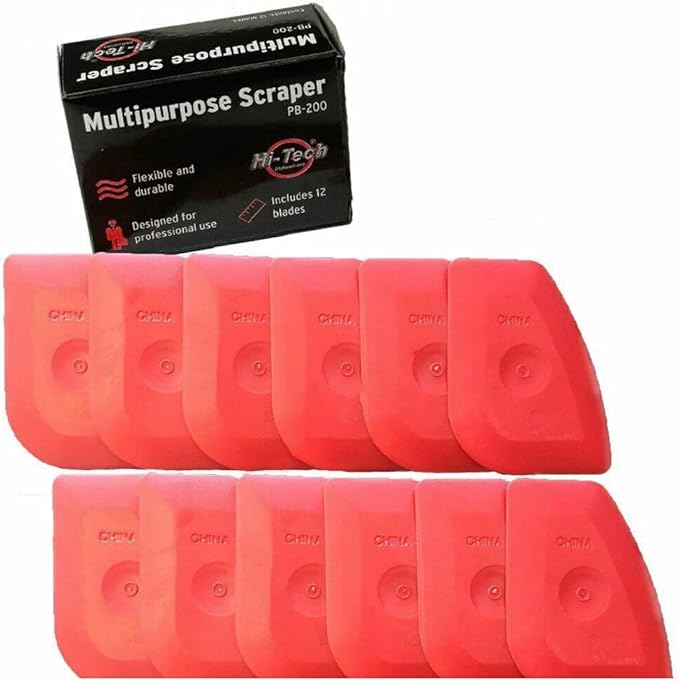 HI-TECH PB200 Plastic Scraper Tool ??Decal, Sticker, Label Remover for Cars & Home Use ??3X Larger Ergonomic Design ??Residue-Free Cleaning (12 Pack)