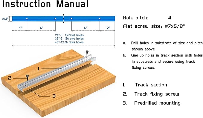 36" T-Track Accessories for Wood Working with Screws, 4 Pack Aluminum Alloy Woodworking Tools Double Cut Profile Universal T-Tracks with Predrilled Mounting Holes,Anodized Blue