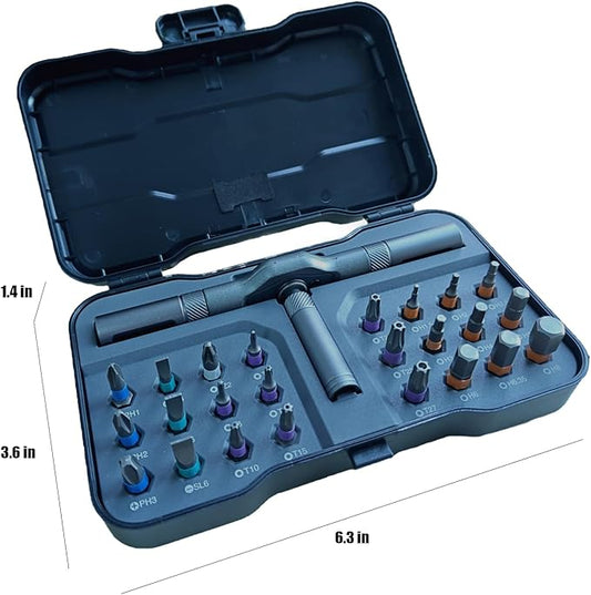 24 in 1 Magnetic Ratchet Screwdriver Set - T Handle Precision Driver Kit with Case | Compact & Portable | for Electronics Repair, Phone, Laptop, Watch, Glasses | DIY Tool Set