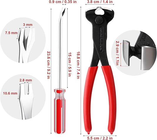 Honoson 3 Pcs Nail Puller Pliers Nail Remover Tool Set Include 7" End Cutting Pliers 6" Bendable U Tip and V Tip Tack Lifter for Remove Jewelry Cutting Wires Furniture Floor Wall Photo(Red)