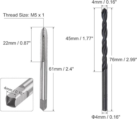 uxcell Metric Tap and Drill Bit Set, M5 x 1 Thread Tap & 4mm Black Oxide Twist Drill Bit, Straight Flute Tap Tapping Threading Repair Tool Kit