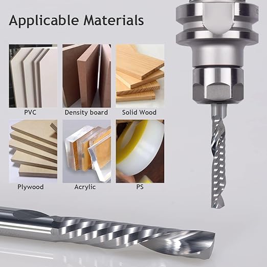 1/8 Inch Down Cut Single Flute (O Flute) Spiral End Mill CNC Router Bits ,with 0.08 Inch (2mm) Cutting Dia竊?3/64 Inch (17mm) Cutting Length for Acrylic PVC MDF Wood Pack of 5