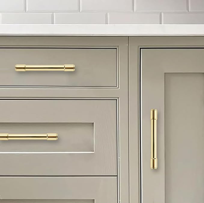 khtumeware 10 Pack 3-1/4 Inch(82mm) Polished Brass Cabinet Pulls Kitchen Cabinet Hardware for Cupboard Drawer Pulls Dresser Handle