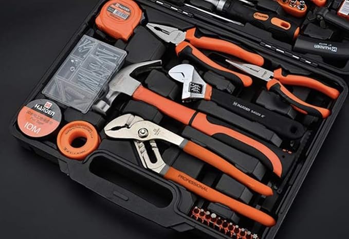 Edward Tools Harden 63 Piece Tool Set with Tool Box - Portably Handyman Tool Kit for Home, Dorm - Includes Essentials: Hammer, Screwdrivers, Wrenches, Pliers, Saw, Knife, Nails, Etc