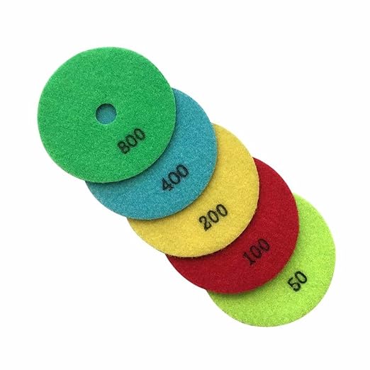 5" Dry Stone Polishing Pads Set (50, 100, 200, 400, 800 Grit) - for Granite, Marble, Concrete Countertops