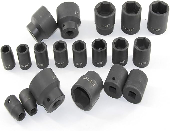 19 Piece Impact Socket Set, 1/2??Drive Standard Impact Sockets, SAE 3/8" to 1-1/2", CR-V&Cr-Mo Alloy Steel High-torque Socket for Auto Repair, Storage Cage