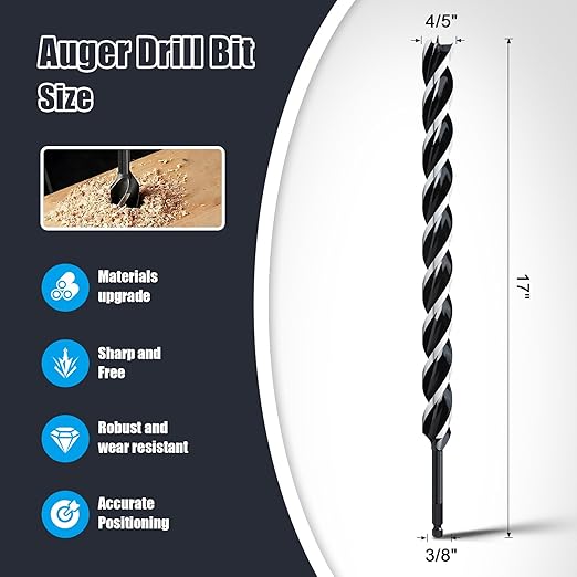 4/5" x 17" Auger Drill Bit for Wood, Hex Shank Tri Flute Ship Auger Long Drill Bit for Soft and Hard Wood,Tree Stump,Plastic,Drywall and Composite Materials