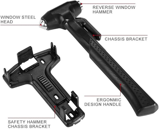 2-Pack Car Safety Hammer, 3-in-1 Auto Emergency Escape Hammer with Window Breaker and Seat Belt Cutter, Striking Black Emergency Escape Tool for Car Accidents