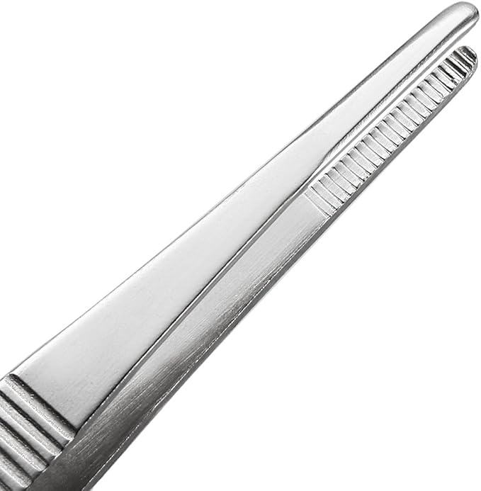uxcell 2 Pcs 5.5-Inch Stainless Steel Straight Blunt Tweezers with Serrated Tip Polish