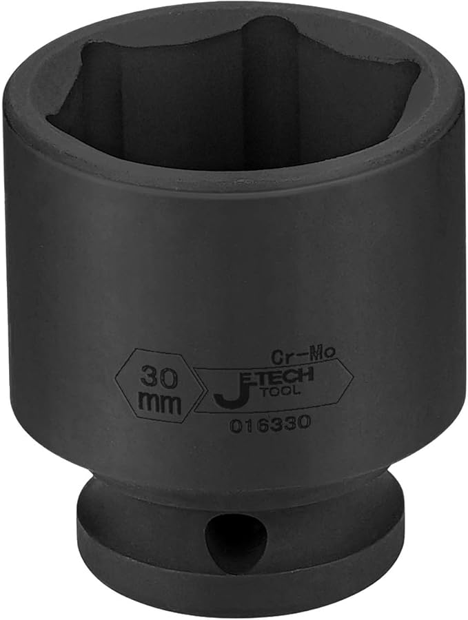 JETECH 1/2 Inch Drive x 30 mm Deep Impact Socket, 6 Point Radius Corner Design,Square Chamfered Opening,Axle Nut Impact Grade Socket for Easy Removal
