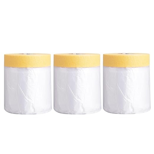 ADHES Pre Taped Masking Film with Adhesive Edge, 22 inch x 98 feet, 3 Rolls No Residue Masking Tape for Painting, Automotive, and DIY Projects Tape and Drape for Floor Furniture Protection