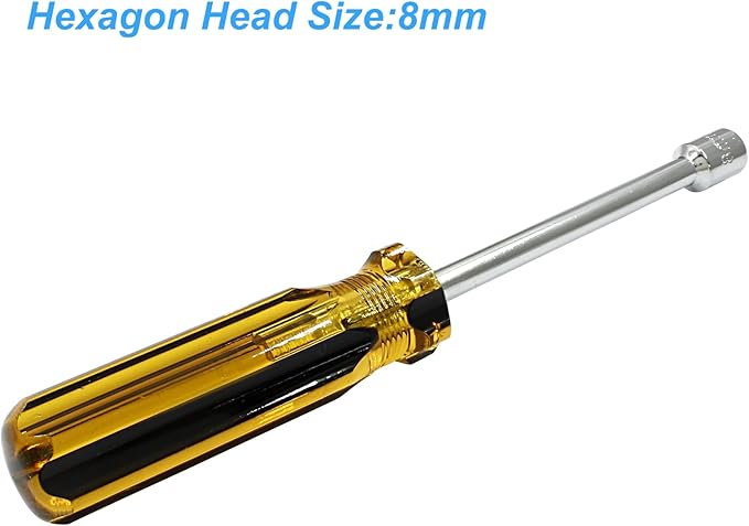 Biaungdo 8mm Socket Wrench Screwdriver, Hex Socket Wrench High-Carbon Steel Hexagon Nut Driver Non-Magnetic Tip Hex Nut Screwdriver Hand Tool for Repairs(Plastic Handle)
