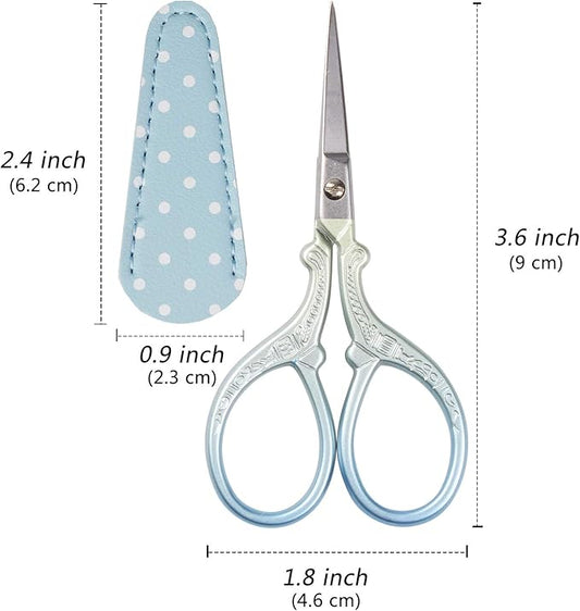 Embroidery Scissors Set with Leather Sheaths for Sewing Crafting, Art Work, Threading, Needlework DIY Tools Dressmaker Small 3.6 inch Shears Cross Stitch Knitting Scissor