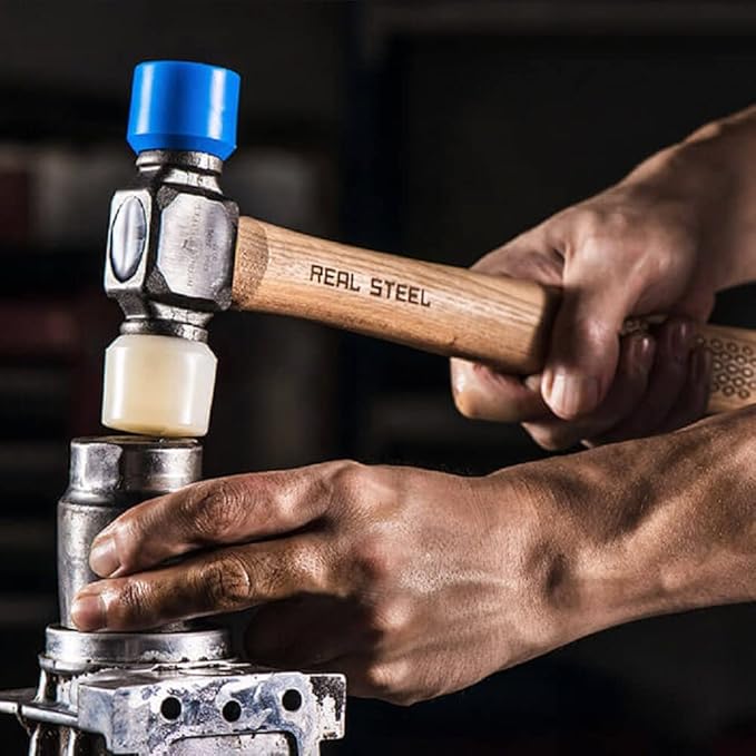 REAL STEEL Small Rubber Mallet Hammer 12 Oz Double Face Hammer Soft/Hard Hickory Wood Handle (0312)