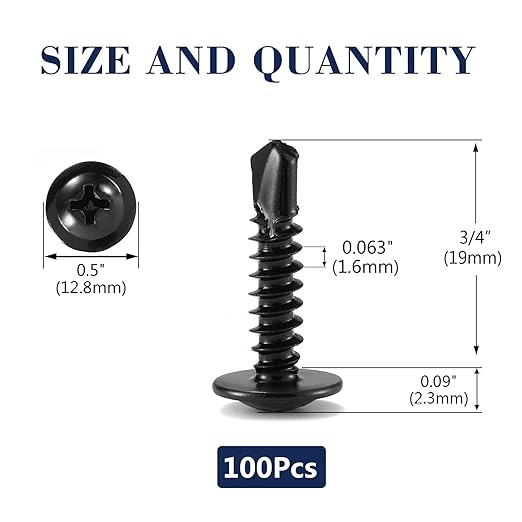 #10 x 3/4" Sheet Metal Screws 100Pcs 410 Stainless Steel Truss Head Fast Self Tapping Screws Black Oxide by SG TZH
