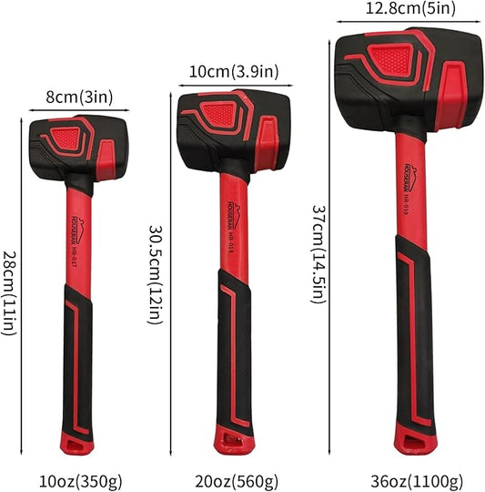 3-Piece Rubber Mallet Set - 10oz, 20oz & 36oz Heavy Duty Hammers with Soft Rubber Handles for Flooring & Soft Blow Tasks
