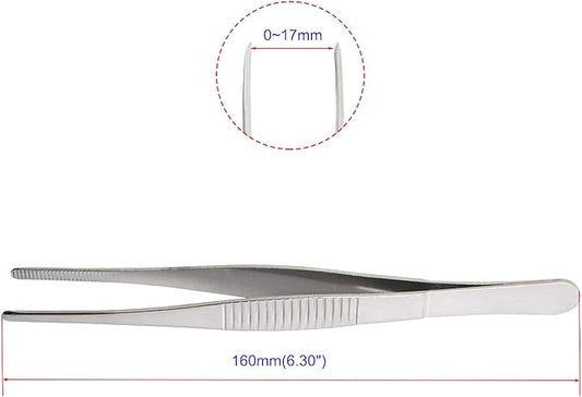 Aoje-Link Stainless Steel Straight Blunt Tweezers, horizontal serrated tips, used for repairs, barbecues, auxiliary tools, silver, 4pcs