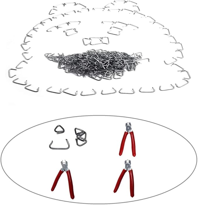 HARDK Hog Ring Pliers set Angled,300 Galvanized Hog Rings - Professional Upholstery Installation Kit