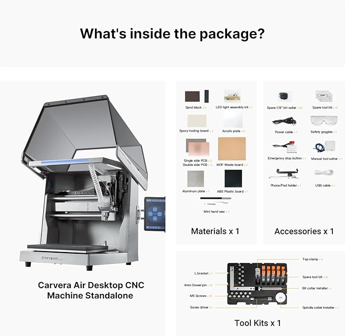 Carvera Air Desktop CNC Machine, Compact Enclosed Mini CNC Mil 3 Axis with Makera CAM, Quick Tool Changer,Closed-Loop Stepper Motor Milling Engraving Machine for Carving Arts Crafts DIY Design