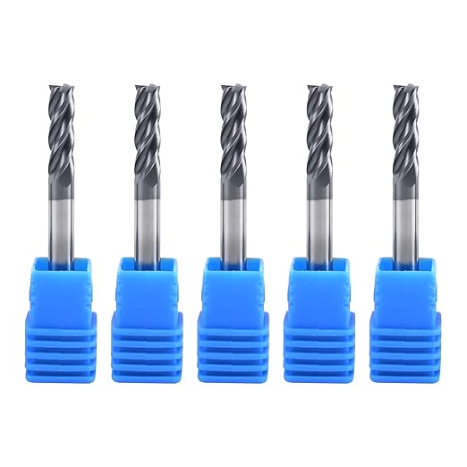ISB 1/2'' Carbide Square End Mill Set, 4 Flute Micro Grain Carbide Mill Bits for Alloy Steels/Hardened Steels/Aluminum, 5 Pcs