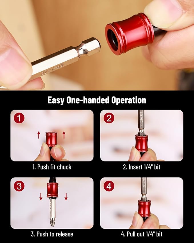 katerk 18pcs Bit Holder with Carabiner Socket for Mens Gift, 1/4 inch Hex Shank Aluminum Alloy Screwdriver Bit Holders, Quick Release Easy Change Impact Driver Drill Bit Keychain Extension