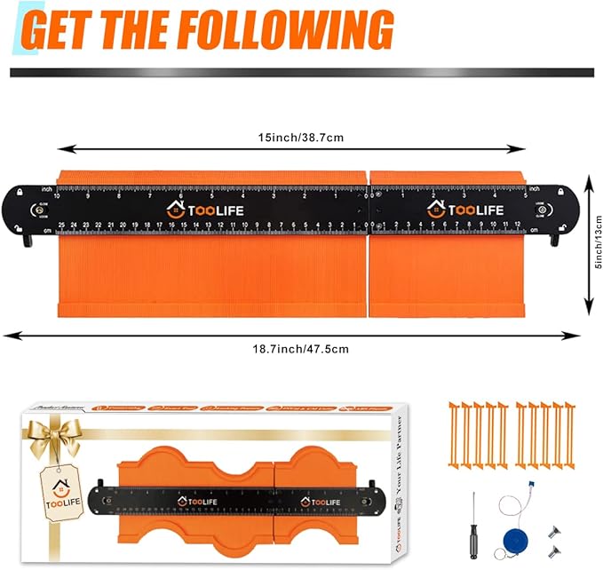 TOOLIFE Connectable Contour Gauge with Lock, Stocking Stuffers竊똆ifts for Men Him Husband Dad,Woodworking Tools for Flooring竊?Cool New Measuring Tool for odd Shape, Christmas Gifts Anniversary Birthday