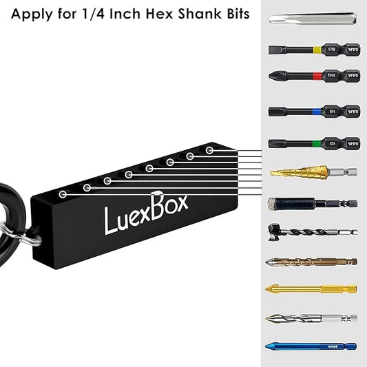 16-Hole Magnetic Bit Holder Keychain, 1/4 inch Storage Bit Holder & Carabiner, Screwdriver Head Storage Case Organizer for Nut Driver, Screwdriver & Drill Bits (Black)
