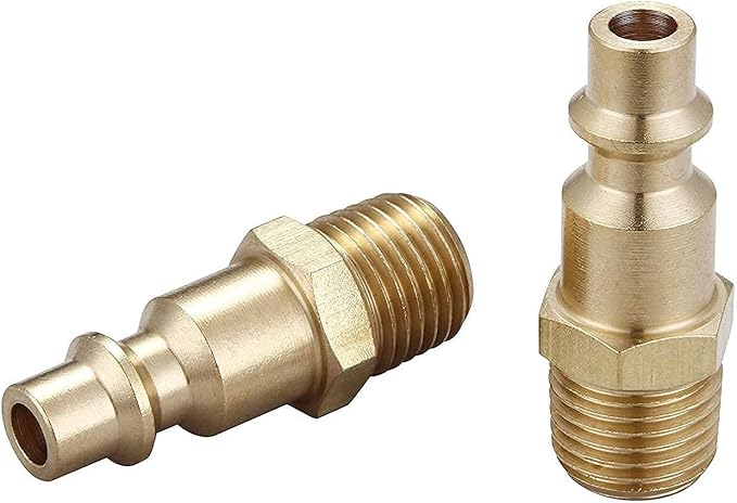 Air Hose Fittings And Quick Connect Air Fittings, 1/4 Inch NPT Brass Female Male Air Coupler Plug (10 Piece) Industrial Type D, Air Compressor Fittings (Female and Male Plug)