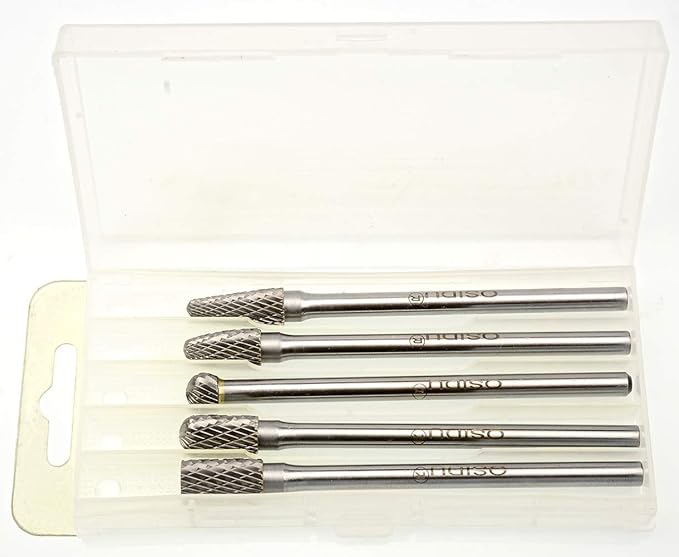 Carbide Burrs Set 5pcs Extra Long Shank Carbide Rotery Burr File Double Cut 1/4 Inch Shank Long Burr Bits For Die Grinder Bits
