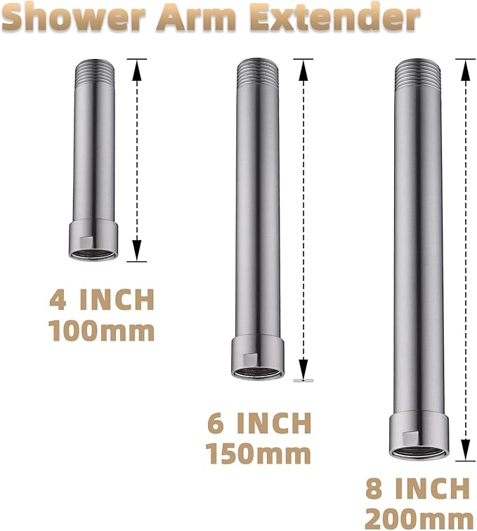 Shower Head Extension Arm, 4 Inches Shower Arm Extender for Rain and Handheld Shower Head, Solid Stainless Steel Straight Bathroom Extension Arm,Female to Male NPT 1/2 Inch, Brushed Nickel