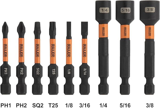 Railer Screwdriver Bit Set For Electricians - Premium S2 Steel Impact Driver Bits & Nut Drivers Set With A Magnetizer Bit Holder & Carabiner